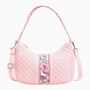 Vera Bradley Frannie Crescent Hello Kitty Gingham Crossbody Shoulder Bag